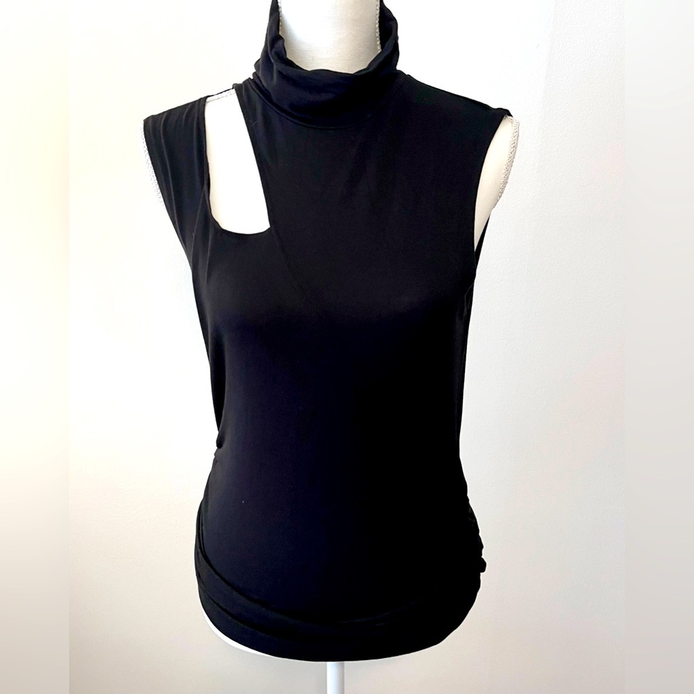 LNA Gio Stretch Sleeveless Jersey Top with Cutout Accent, Side Ruching, Sz Large
